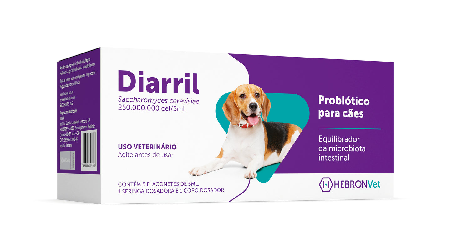 Hebronvet Diarril Medicamento probiótico para cães à base de Saccharomyces cerevisiae