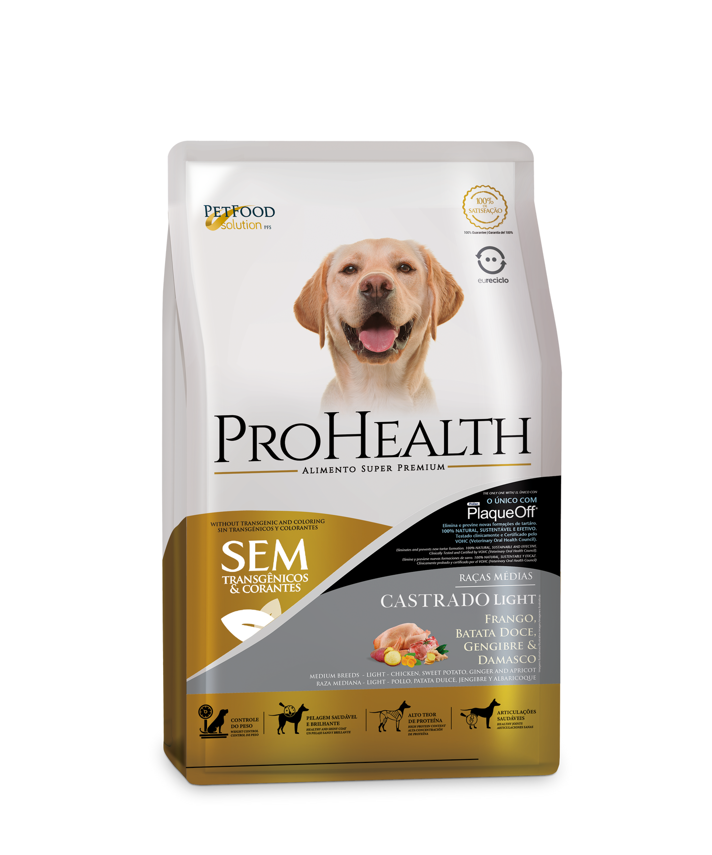 Ração para Cachorro Prohealth- Raças Médias - Castrado Light/ Frango, Batata Doce, Gengibre & Damasco