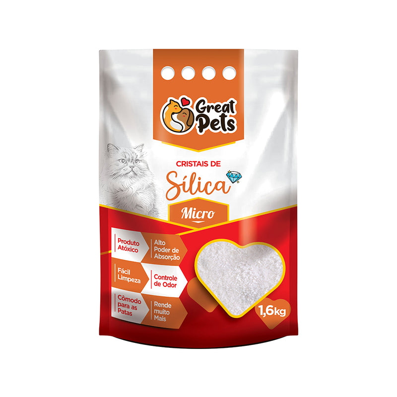 Areia Higiênica Great Pets Sílica Cristal Micro para Gatos 1,6kg