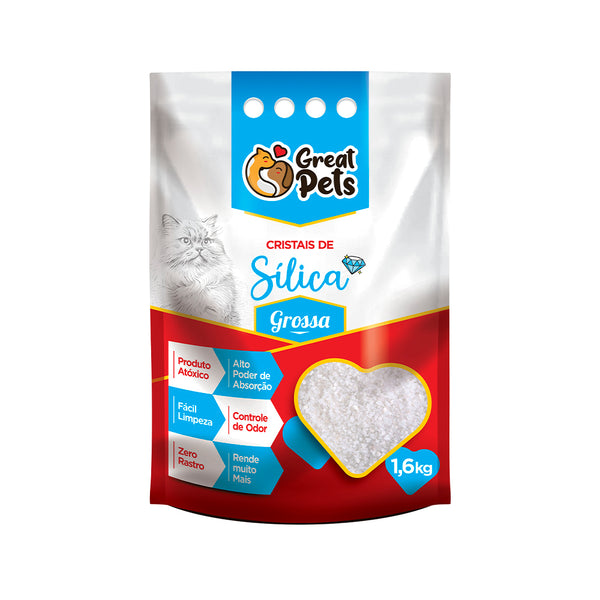 Areia Higiênica Great Pets Sílica Cristal Macro para Gatos 1,6kg