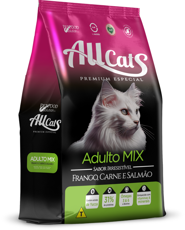 Ração para Gatos Allcats Adulto Mix/ Frango, Carne & Salmão