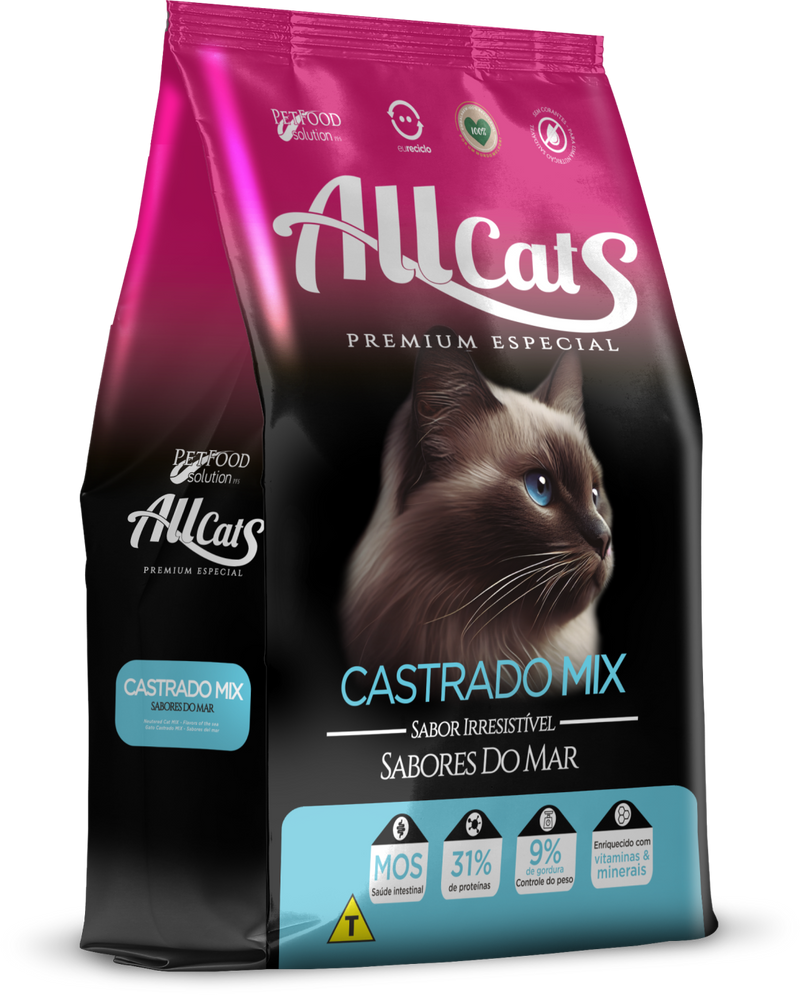 Ração para Gatos Allcats Adulto Castrado Mix Sabores do Mar