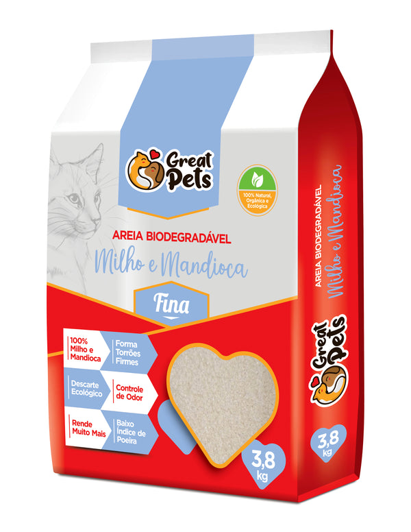 Areia Higiênica Great Pets Biodegradável Fina para Gatos 3,8kg