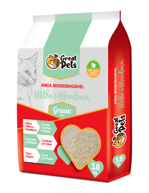 Areia Higiênica Great Pets Biodegradável Grossa para Gatos 3,8kg