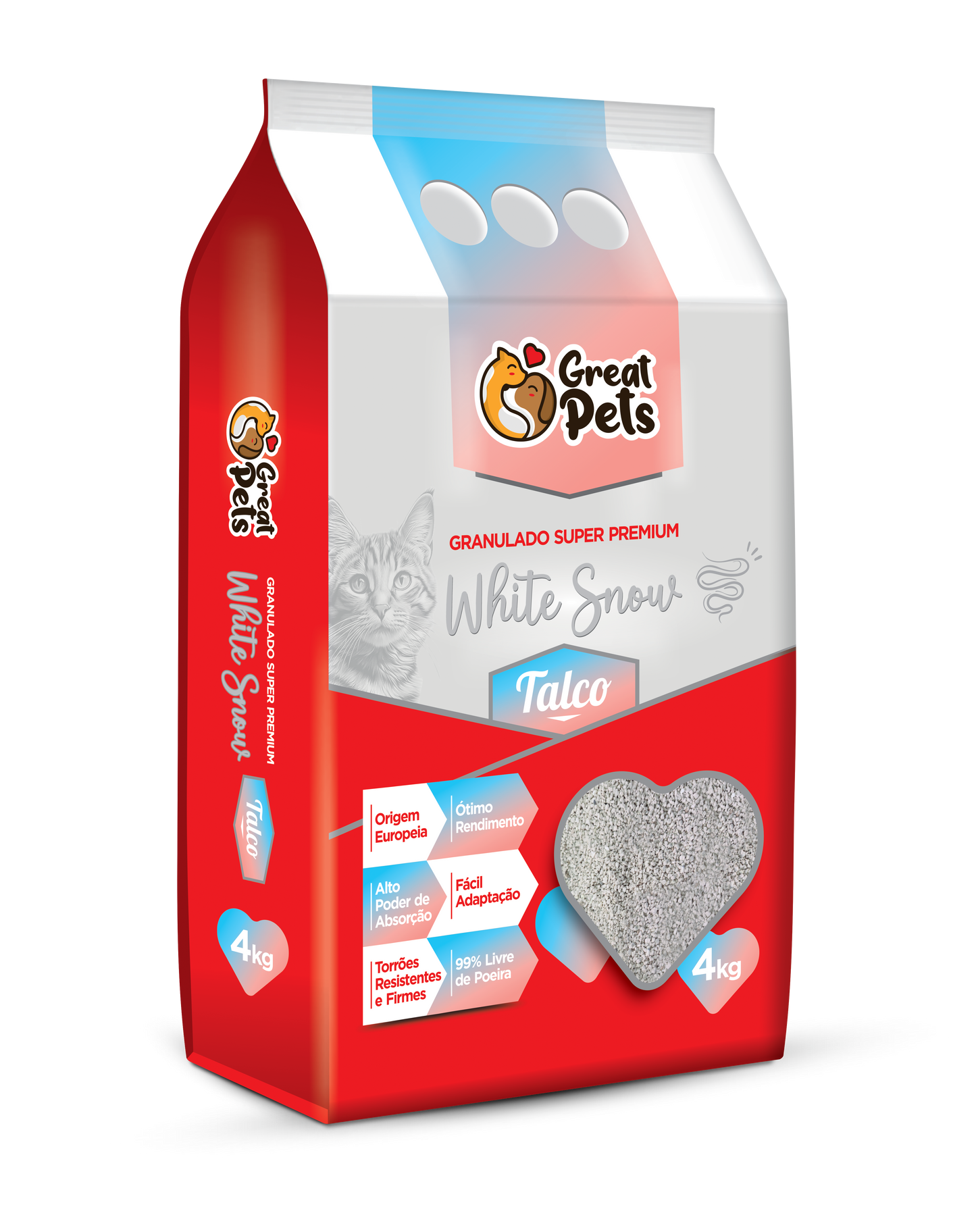 Areia Higiênica Great Pets Granulado White  Snow Talco  para Gatos 4kg