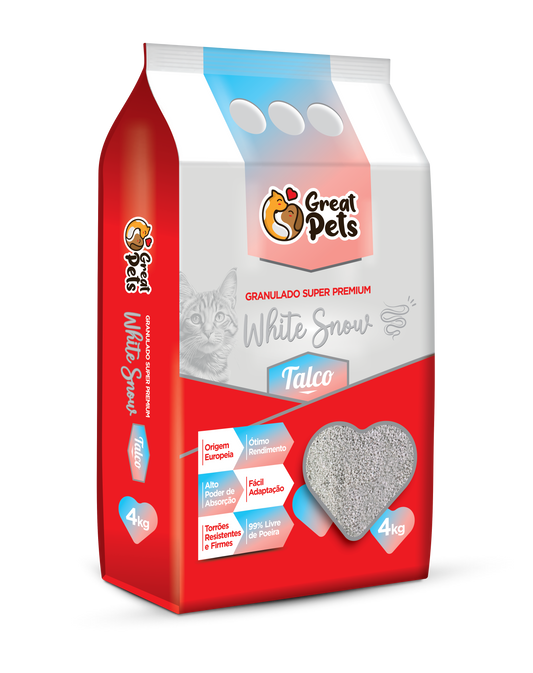 Areia Higiênica Great Pets Granulado White  Snow Talco  para Gatos 4kg