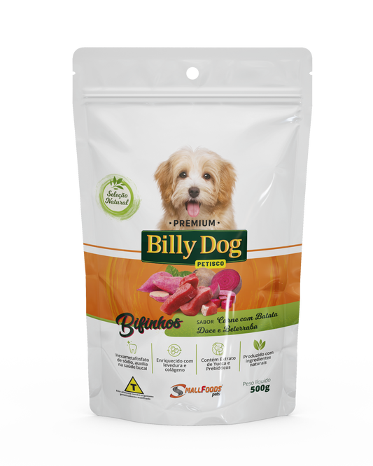 Bifinho Billy Dog Sabor Carne com Batata Doce e Beterraba 500g