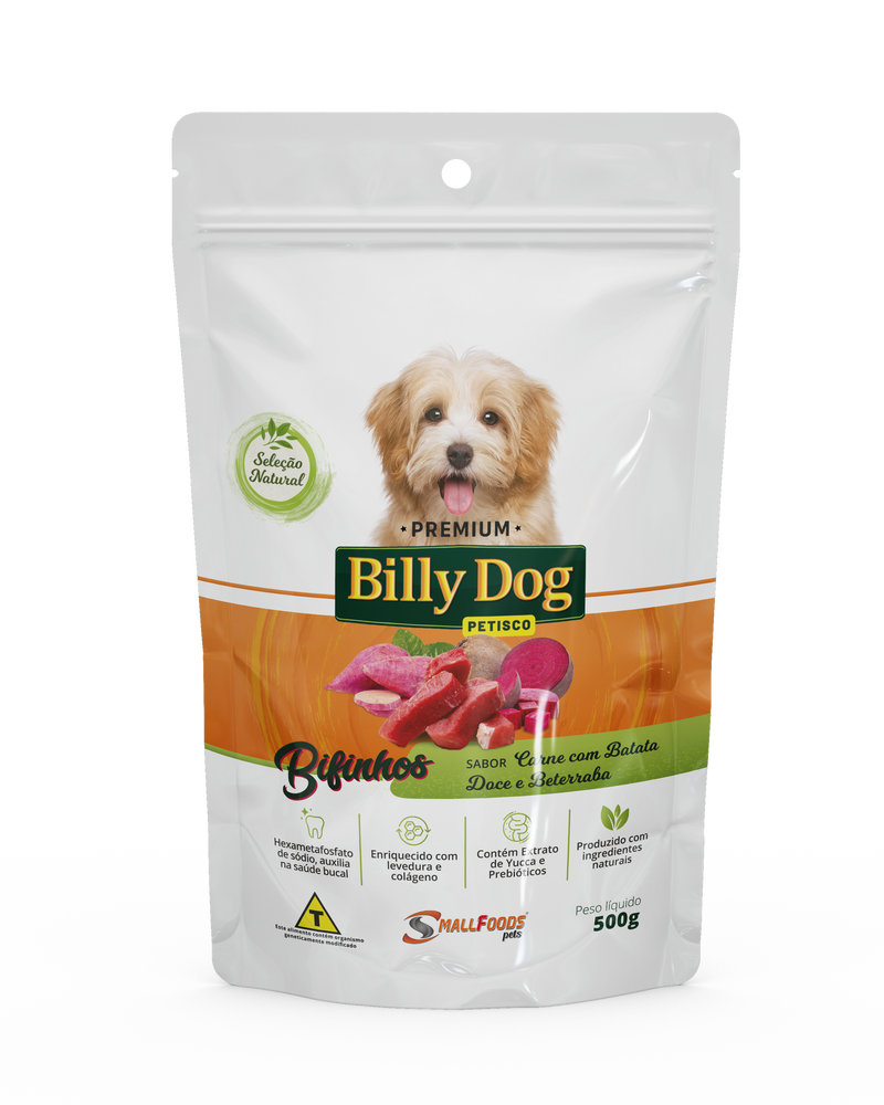 Bifinho Billy Dog Sabor Carne com Batata Doce e Beterraba 500g