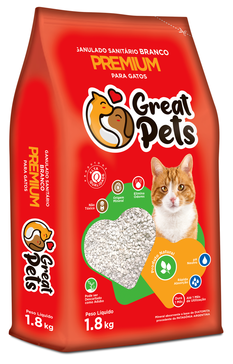 Granulado Sanitário Great Pets Diatomita Premium Branca para Gatos 1,8kg