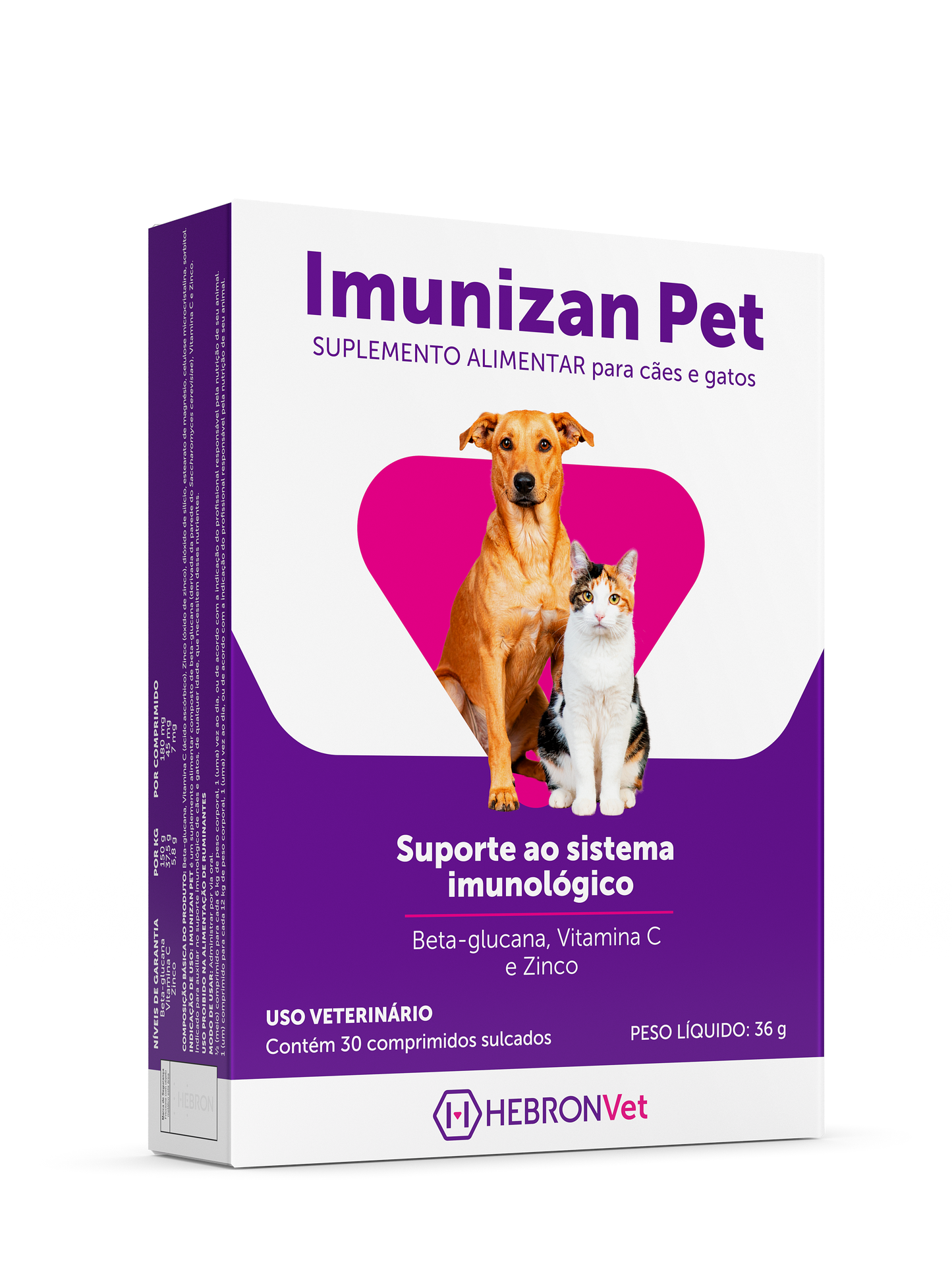 Hebronvet Imunizan Pet Ativador do sistema imunológico para cães e gatos comprimidos
