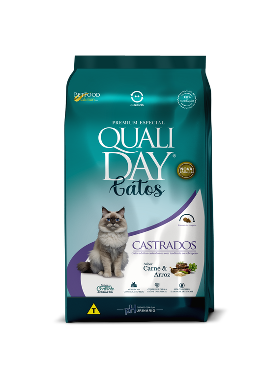 Ração para Gatos Qualiday Gatos Castrados - Carne, Arroz & Vegetais