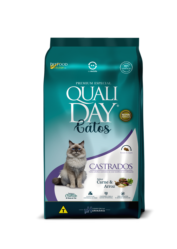 Ração para Gatos Qualiday Gatos Castrados - Carne, Arroz & Vegetais