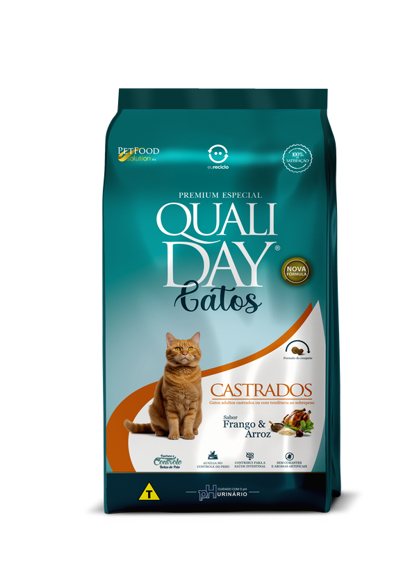 Ração para Gatos Qualiday Gatos Castrados/ Frango, Arroz & Vegetais