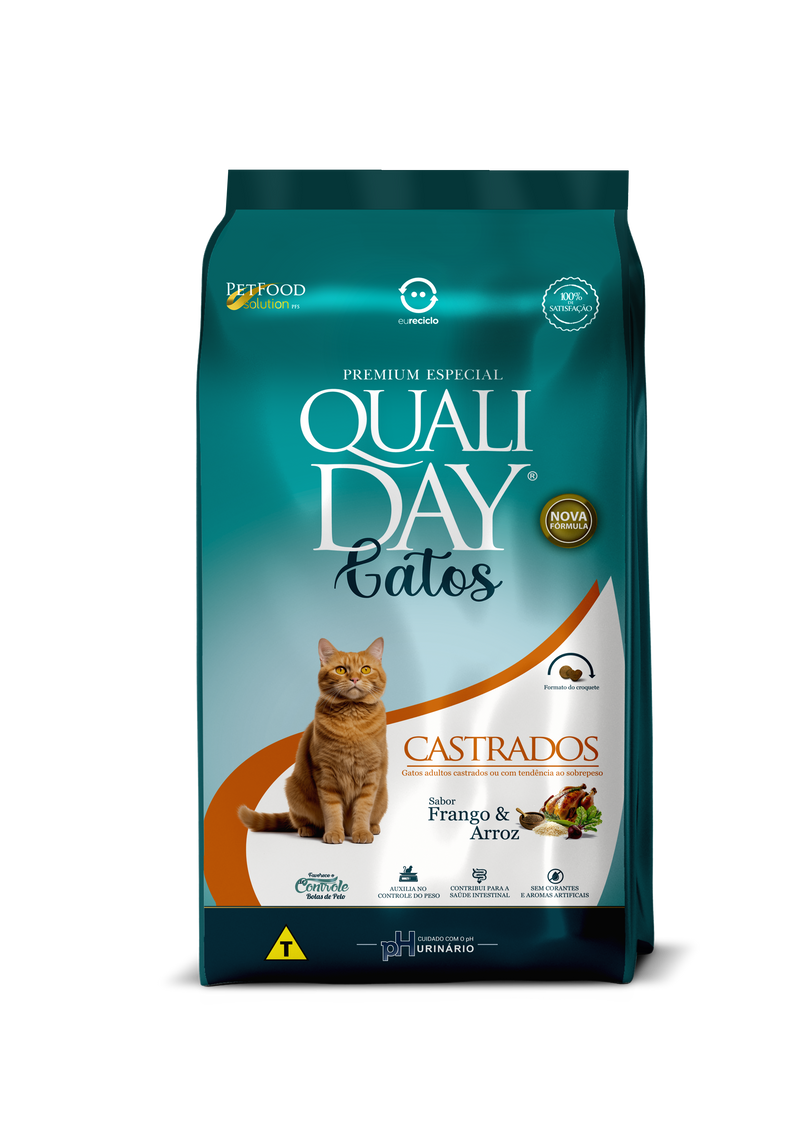 Ração para Gatos Qualiday Gatos Castrados/ Frango, Arroz & Vegetais