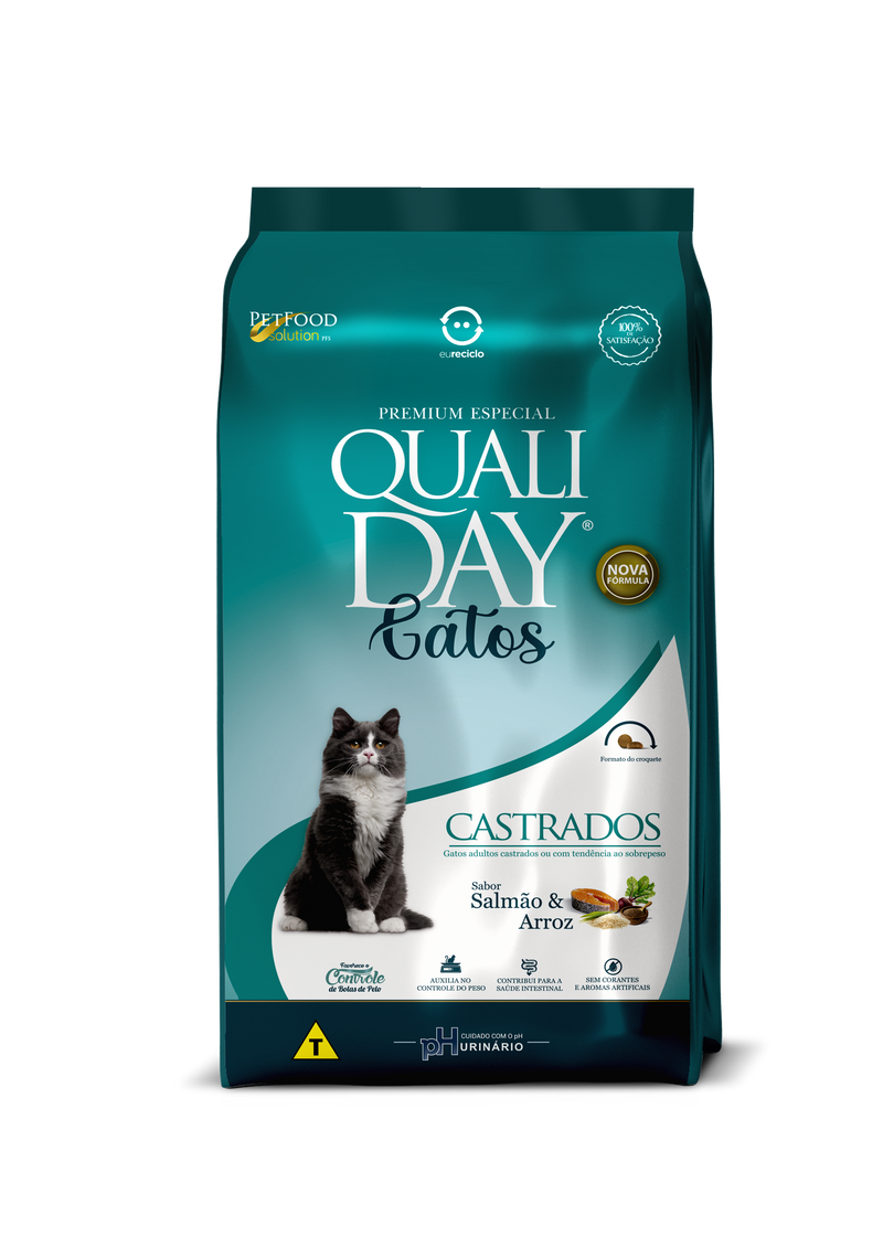 Ração para Gatos Qualiday Gatos Castrados/ Salmão, Arroz & Vegetais