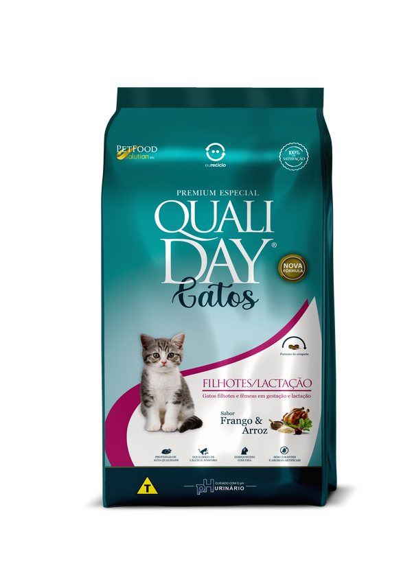 Ração para Gatos Qualiday Gatos Filhotes/Lactação - Frango, Arroz & Vegetais