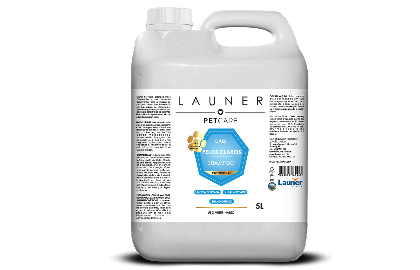 Produto de Higiene Animal/ Shampoo Pelos Claros (5L)- Launer Pet Care