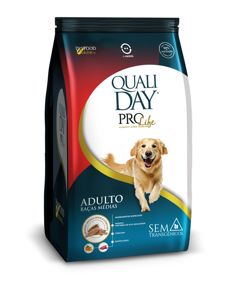 Ração para Cachorro Qualiday Pro Life Cães Adulto - Raças Médias / Frango, Batata doce & Cúrcuma