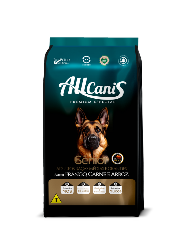 Ração para Cachorro Allcanis Raças Médias e Grandes Senior/ Frango, Carne & Arroz