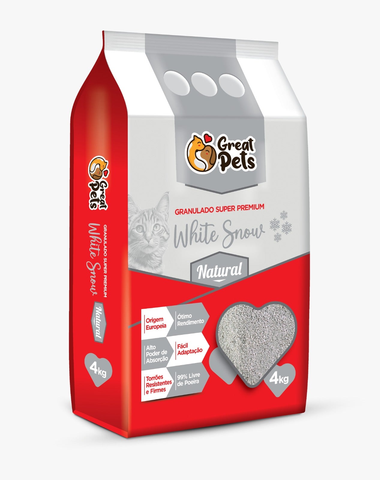 Areia Higiênica Great Pets Granulado White  Snow Natural  para Gatos 4kg