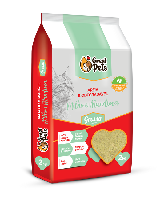 Areia Higiênica Great Pets Biodegradável Grossa para Gatos 2kg