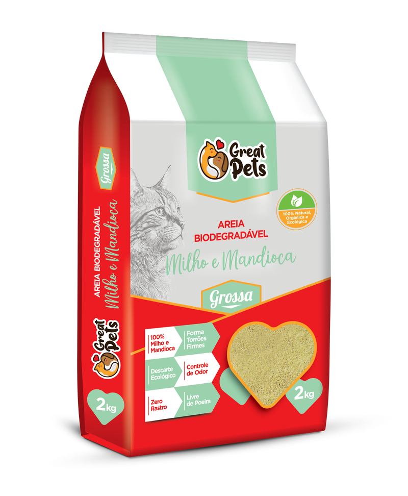 Areia Higiênica Great Pets Biodegradável Grossa para Gatos 2kg