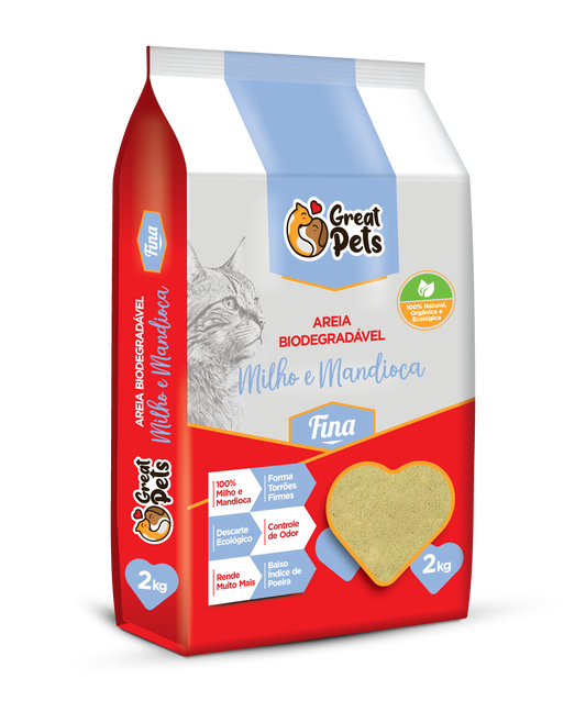 Areia Higiênica Great Pets Biodegradável Fina para Gatos 2kg