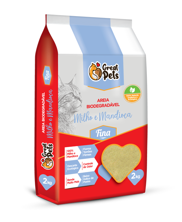 Areia Higiênica Great Pets Biodegradável Fina para Gatos 2kg