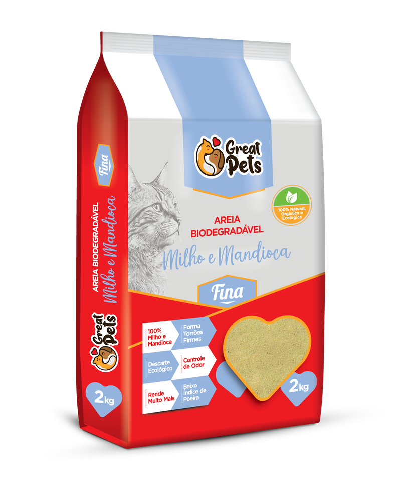 Areia Higiênica Great Pets Biodegradável Fina para Gatos 2kg