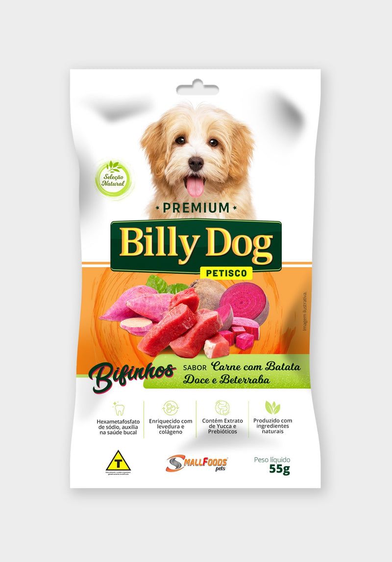 Bifinho Billy Dog Sabor Carne com Batata Doce e Beterraba 55g