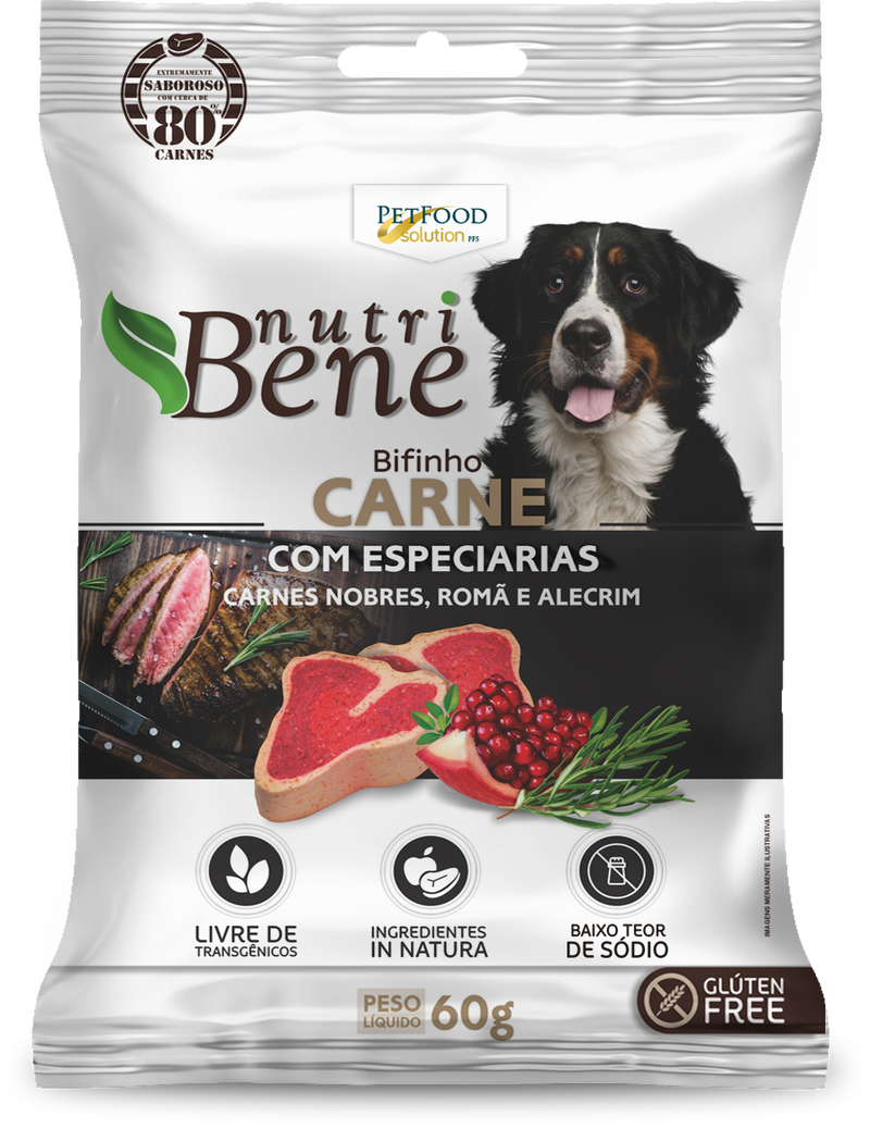 Alimento para Cachorro NutriBene Bifinho Carne com Especiarias ( Carnes Nobres, Romã e Alecrim)