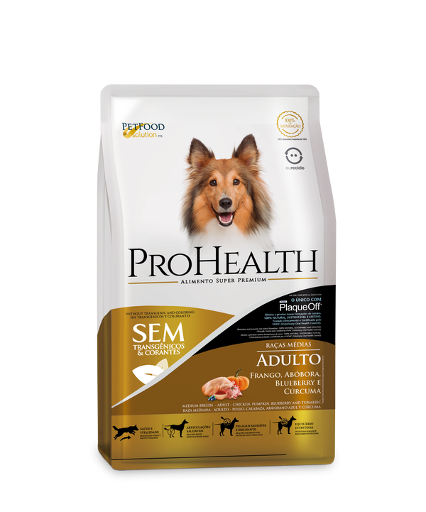 Ração para Cachorro Prohealth- Raças Médias-Adulto/Frango, Abóbora, Blueberry & Cúrcuma