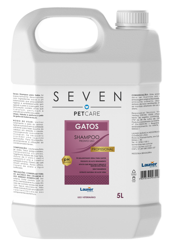 Produto de Higiene para Gatos/ Shampoo Gatos (5L) -Linha Seven Pet Care